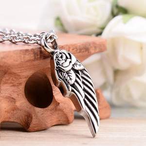 Rose Angel Wings Cremation <b>Urn</b> <b>Necklace</b> for Ashes Keepsake <b>Urn</b> Holder Memorial Stainless Steel Pendant for Men Women - Product Image 5