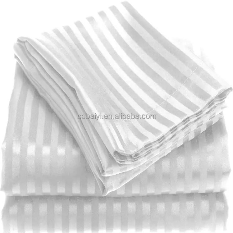 Luxus weiß 1cm 3cm geprägte Satin streifen benutzer definierte Stoff Hotel 100% Polyester Bett bezug Bettwäsche Stoff