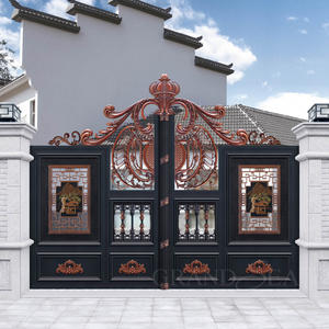 Puerta de Patio de Aluminio Fundido con Diseño de Decoración Exterior en Pintura Dorada - Product Image 3