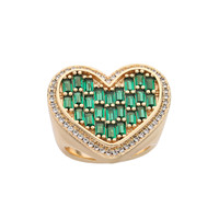 Bague en forme de cœur romantique pour femmes et filles, design tendance, plaqué or 14 carats, pierres précieuses
