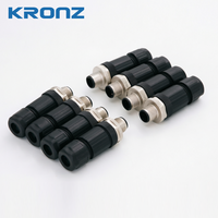 KRONZ M12 A-Coded, connecteur mâle 4 broches à bornes à vis, répartiteur en Y câblable sur site, double sortie de câble, double entrée de fil, IP67, industriel