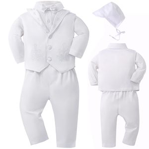 Tenues de baptême personnalisées pour garçons, ensembles pour bébés garçons, cadeaux de baptême, costumes blancs avec chemise habillée, pantalon, broderie croix - Product Image 2