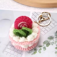 En gros, porte-clés et pendentif en peluche au crochet, finis, doux, en forme de gâteau Dim Sum dessin animé, thème dessert, breloque accessoire pour voiture et sac, UV