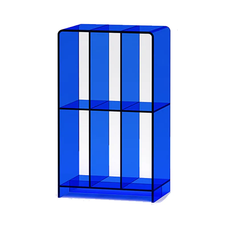 bespoke minimalist bright color acrylic display shelf with 6 dividers freestanding lucite bookcase