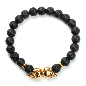 F148 regalos para el novio cuentas al por mayor volcánico lava cuentas de piedra con forma de cráneo pulsera simple para hombres - Product Image 4