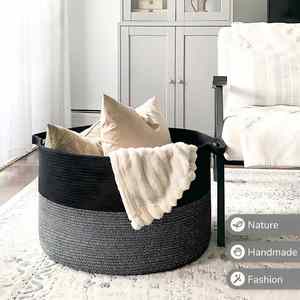 90L <b>Large</b> Cotton Rope <b>Basket</b> 21.7" X 21.7" X 13.8" with Handle Laundry Hamper for Blankets Pillows Toy - Product Image 5