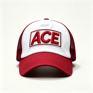 Casquette Trucker Bicolore 6 Panneaux avec Broderie Personnalisée Logo Rouge Vin et Blanc, Dos en Maille, Fermeture Snapback, Unisexe, Respirante pour l'Été et l'Extérieur - Product Image 4