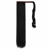 Extensions de cheveux synthétiques à enrouler, queue de cheval avec clip à bande magique, cuticules entièrement alignées, soyeuses, lisses et naturelles