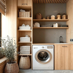 Ensemble <span class=keywords><strong>de</strong></span> meubles <span class=keywords><strong>de</strong></span> buanderie en bois encastrés <span class=keywords><strong>de</strong></span> luxe |   Meuble <span class=keywords><strong>de</strong></span> rangement compact <span class=keywords><strong>pour</strong></span> lave-linge et sèche-linge avec portes à fermeture douce <span class=keywords><strong>pour</strong></span> maisons modernes et utilisation extérieure - Product Image 6