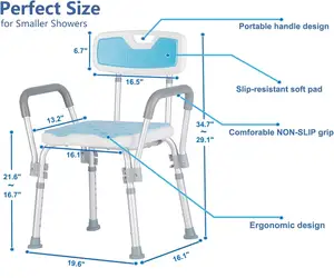 Ouvite kursi Pancuran aluminium portabel, pencegahan jatuh yang aman dan andal untuk orang tua
