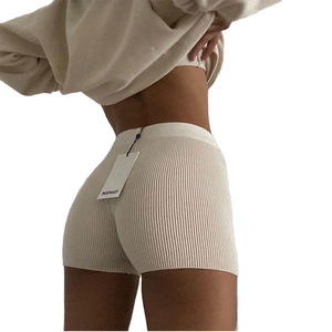 Nuevos shorts de mujer de cintura alta, tejidos, acanalados, ajustados, estilo urbano, color liso, transpirables, ecológicos, de secado rápido y cintura elástica, ideales para el verano. - Product Image 1