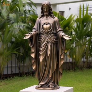 Cuore sacro di decorazione cristiana 3d cuore sacro statua di Kreuz Antike Kreuz bronzo Christus nel mondo statua di gesus - Product Image 4