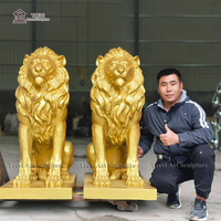 Sculptures en bronze antique Statues de lion d'or en laiton Commerce pour porte
