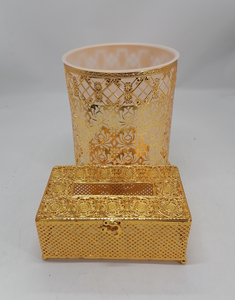 Wedding home luxury metal iron plated gold silver plastic metal trash can waste basket waste bin home container collections