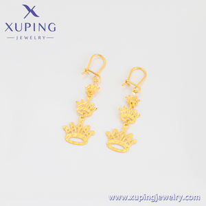 A00693986 Bijoux xuping, or vietnamien bon marché, style trois couronnes, pompon, plaqué or 24 carats, boucles d'oreilles - Product Image 2