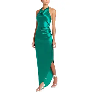 Ärmelloses drapiertes rücken freies elegantes Party sexy Club kleid Neon Satin kleid Sommer Frauen Bodycon langes Midi kleid