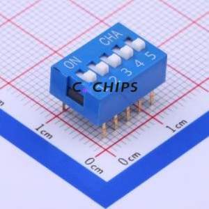 DS-05 DIP Switch Through hole Component (THT) Switch Flat Toggle, Raised Type Single Pole Single Throw 5 PC Pin - Product Image 1