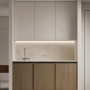 Armoire de cuisine modulaire minimaliste SANTOPOVA, design en bois grainé, profil plat, comprend des charnières, un tiroir, un panier de rangement - Product Image 4