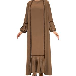 Gaun Muslim Wanita Model Abaya Cardigan Terbaru <span class=keywords><strong>M</strong></span>-77, Bahan Bernapas, Hiasan Berlian Imitasi dan Rumbai, Gaya UAE - Product Image 6