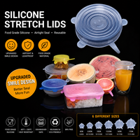 TOPIN SRP-D017 Couvercles extensibles en silicone réutilisables 6 pièces, qualité alimentaire, élastiques, hermétiques, anti-fuites, multicolores, pour bols et contenants
