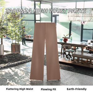 Pantalon large décontracté pour femme, style européen et américain, taille haute, vintage, écologique, respirant, 100% polyester, coupe ample, automne - Product Image 2