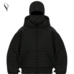 Sweat-shirt à capuche noir pour homme avec design en strass, manches scintillantes, pull <span class=keywords><strong>d</strong></span>écontracté, 100% coton, streetwear, automne-hiver - Product Image 1