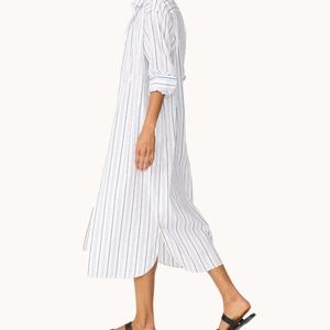 Vestido de Lino de Verano Casual y Moderno para Mujer, Diseño OEM, Nuevo y en Oferta, Elegante Vestido Camisero de Algodón a Rayas - Product Image 4