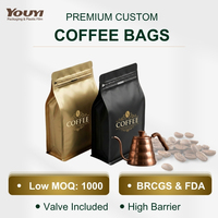 YOUYI Sachet de café personnalisé à huit soudures latérales, qualité alimentaire, finition mate, fermeture éclair refermable, valve unidirectionnelle pour 10oz