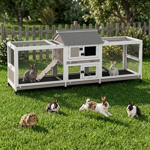 Grand enclos à lapins en bois de luxe, 2 étages, durable, avec deux zones de course pour 2 à 6 lapins, <span class=keywords><strong>intérieur</strong></span>/extérieur - Product Image 1