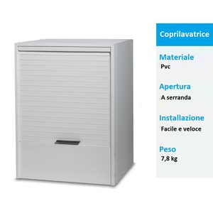 Housse de machine à laver enroulable 67x59x91 cm avec ouverture verticale à volet roulant, structure en PVC de 20 mm d'épaisseur, côté arrière - Product Image 3