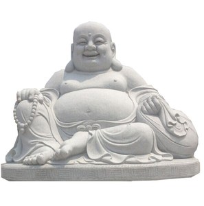 Statua del <span class=keywords><strong>Buddha</strong></span> Ridente in Marmo Bianco Fatta a Mano in Stile Orientale per Uso Interno con Garanzia di 1 Anno - Product Image 4