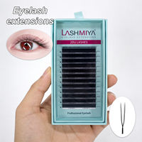 Extensions de cils LASHMIYA Volume, extensions individuelles, fibres PBT allemandes, longues, naturelles, faites à la main, noir mat, bouquets de cils