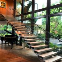 2025 Escalier moderne à limon simple de nouvelle conception avec double garde-corps en verre trempé pour les intérieurs de maison