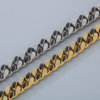 14MM d'épaisseur en acier inoxydable lourd titane or argent glacé CZ cubain lien chaîne Bracelet plein diamant cristal Hip Hop pour hommes