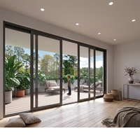 Grande porte coulissante de patio en aluminium, double vitrage en verre trempé, insonorisée et étanche, pour projet de balcon d'hôtel