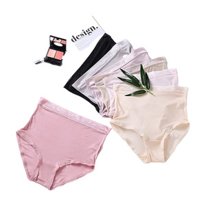 Panties Cortos de Cintura Alta, Transpirables, de Seda, con Encaje, Color Sólido, Ropa Interior Femenina al por Mayor - Product Image 6