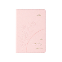 Cuaderno de Cuero Rosa con Estampado en Relieve y Costuras A5, Diseño Floral Dorado, con Bolsillo para Notas Diarias, Novedad 2027