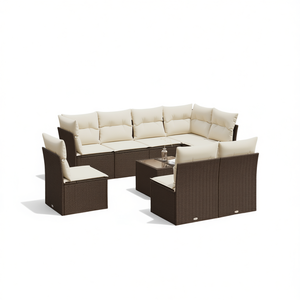Ensemble de canapés de jardin en rotin brun avec coussins crème, mobilier d'extérieur au design contemporain, résistant à l'eau et aux UV, en rotin PE - Product Image 1