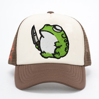 Gorra de béisbol de malla al por mayor, personalizada, de 5 paneles, con espuma de color a contraste, bordado 3D, tipo trucker con cierre a presión y cuerda.