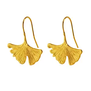 Boucles d'oreilles Ginkgo Leaf Boucles d'oreilles Fan rétro cool pour femmes Personnalité exagérée Métal populaire en Europe et aux États-Unis Laiton