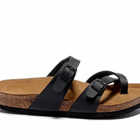 Sandales plates ouvertes Mayari Birkenth pour hommes et femmes, en cuir de vachette, semelle extérieure en EVA, fermeture à boucle, sans talon, pour l'été – Allemagne
