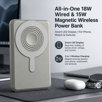 Batterie externe 18W 3-en-1 à charge rapide sans fil, grande capacité, en alliage d'aluminium, avec écran TFT et support magnétique, batterie Li-Polymère pour
