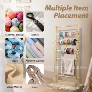 Wooden Ribbon Rack 6 Tier <b>Desktop</b> Storage Organizer For Craft Supply With Detachable Spool Holder Natural Wood Color - Product Image 4