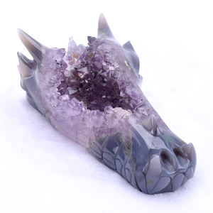 Di alta qualità con teschio di quarzo rosa testa di <span class=keywords><strong>drago</strong></span> artigianato personalizzabile in cristallo naturale intagliato a mano agata Geode Druzy - Product Image 2