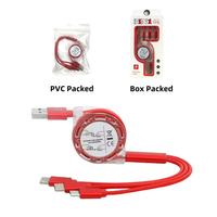 Kabel pengisi daya 3 in 1 Yang dapat ditarik untuk iPhone 11-16 Tipe C kabel USB pengisian daya Cepat hadiah disesuaikan dengan bebas kusut