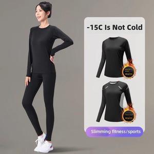 Dkr. Yoga Kıyafetleri Bayan Sıcak Polar Astarlı 2 1 Bisiklet Yaka Fitness Kış Sporları Koşu Takımı Çabuk Kuruyan Üst Uzun Kollu Dar - Product Image 1