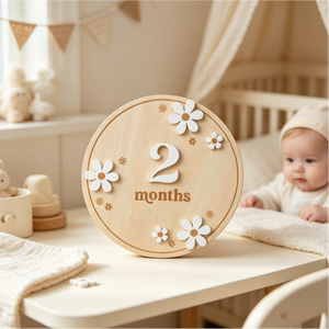 Nouveauté : Accessoires photo pour baby shower, cadeaux, plaque d'annonce de naissance <span class=keywords><strong>en</strong></span> bois motif marguerite, panneaux de jalons mensuels <span class=keywords><strong>en</strong></span> bois pour nouveau-né - Product Image 1