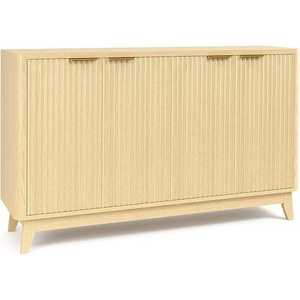 Natural Oak 4-Door Fluted <b>Sideboard</b> Buffet Cabinet Credenza Storage Console Table for Home Bar Accent Coffee Entryway Table - Product Image 3