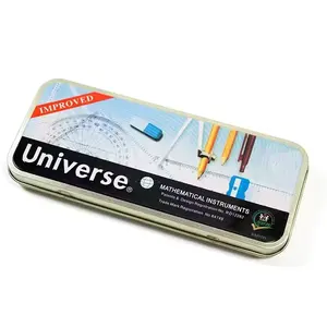 Universe Good School 14PCS Matemáticas Geometría Caja de metal Conjunto geométrico Estudiante Volver a la escuela Conjunto de matemáticas