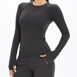 Ensemble de hauts de yoga sans coutures respirants à manches longues pour femmes avec logo frontal, séchage rapide, antibactérien, extensible et confortable pour la course à pied - Product Image 5